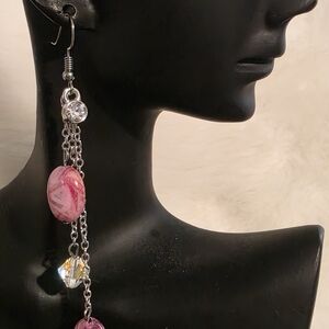 Pink Agate Crystal Dangle Earrings